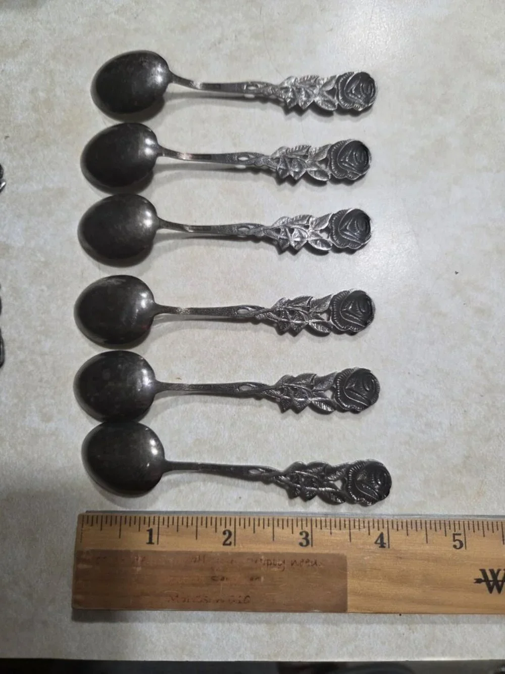 Set 6 Antiko 100 Hildesheimer Rose Collectable Spoons with Sugar Tongs Vintage